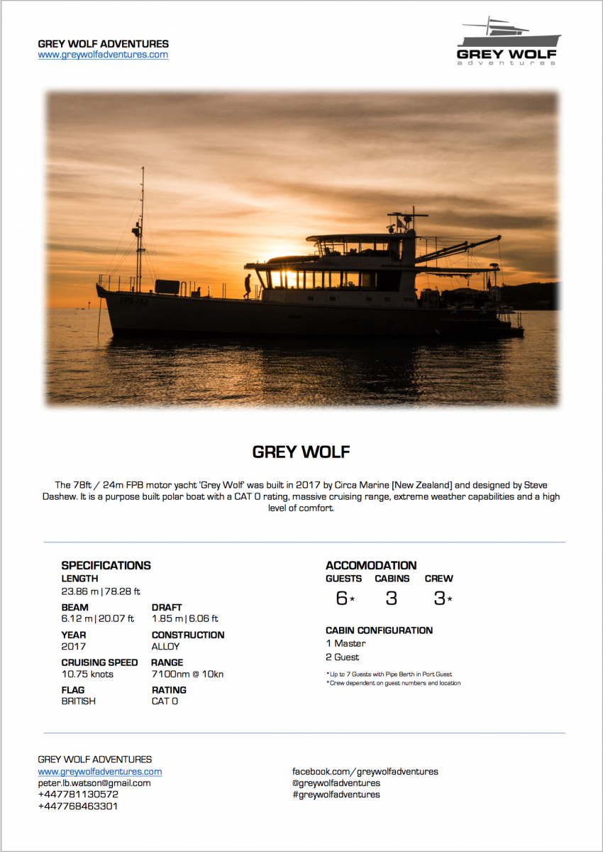 Grey Wolf Adventures Charter Specifications Page 1